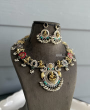 Load image into Gallery viewer, Multiple colors-German silver Ganesha Dual Tone Heavy Statement Necklace set