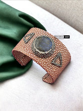Load image into Gallery viewer, Leather  Black Stone Contemporary  cuff bracelet
