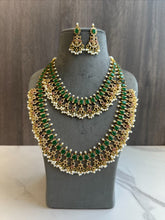Load image into Gallery viewer, TRENDING GREEN Cz Peacock Guttapusalu Pearl Necklace set