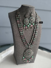 Load image into Gallery viewer, Mint Pink German silver Three layer Long Statement Necklace set