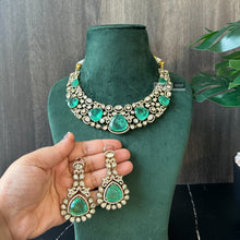 Load image into Gallery viewer, Tayani Gold plated Emerald Green Doublet Premium Statement Necklace set