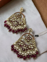 Load image into Gallery viewer, Golden Kundan Meenakari Pearl Long Ethnic Chandbali earrings
