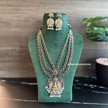 Load image into Gallery viewer, German Silver Lakshmi ji ruby green layered Statement Necklace set