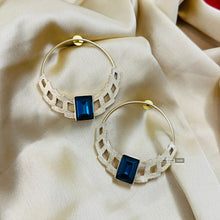 Load image into Gallery viewer, Round Gold matte Stone Svarovski American Diamond Earrings