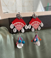 Load image into Gallery viewer, Peacock Long Handmade Shell handpainted wooden Jhumka earrings