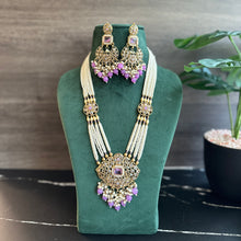 Load image into Gallery viewer, Lavender Golden Polki Long Necklace Set
