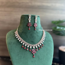 Load image into Gallery viewer, American diamond Tassel Ruby Victorian Necklace set