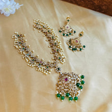 Load image into Gallery viewer, Exclusive cz kemp stone multicolor green drops Necklace set Temple Jewelry