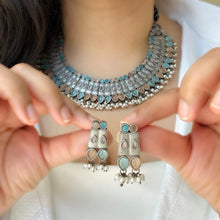 Load image into Gallery viewer, German Silver Pastel Multicolor Statement Necklace set