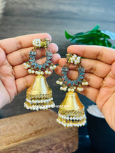Load image into Gallery viewer, Nandi Golden German silver Jhumka earrings