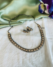 Load image into Gallery viewer, Victorian Black Finish Hasli American Diamond Dainty Necklace set