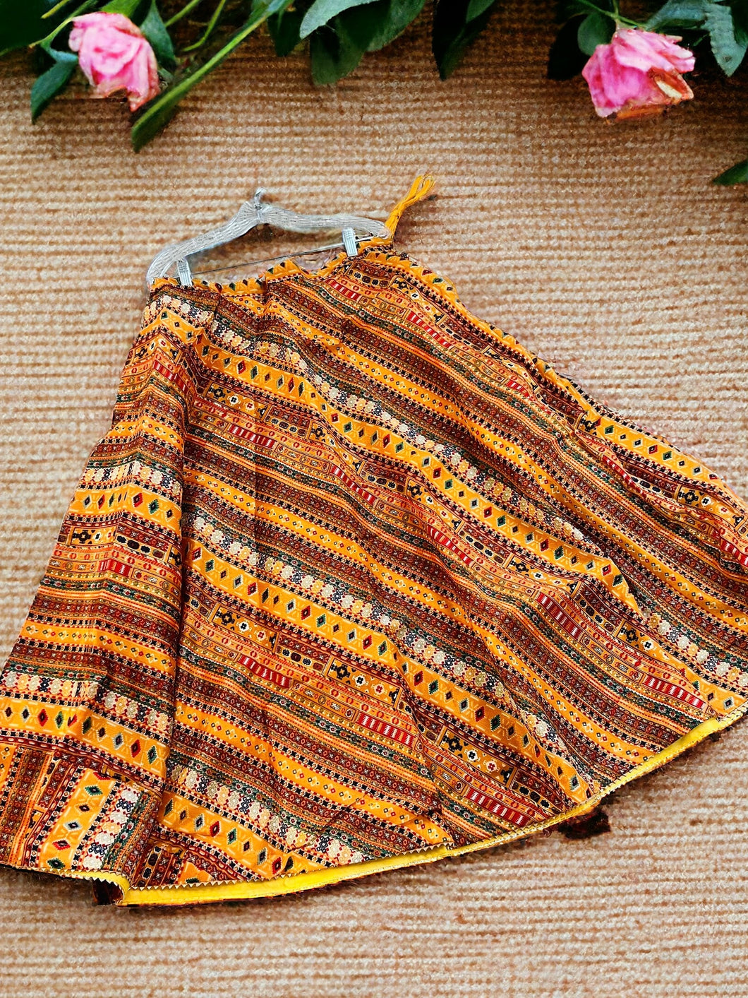 Yellow Multicolor tribal Design Free size skirt