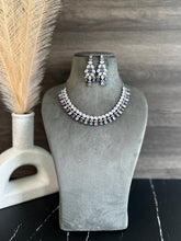 Load image into Gallery viewer, Kavya Purple pink Victorian Simple dainty American diamond necklace set