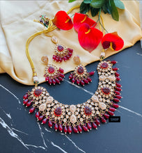 Load image into Gallery viewer, Bridal Ruby Tayani Statement Heavy 22k gold plated necklace set