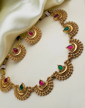 Load image into Gallery viewer, Dainty Ruby Green Temple Ethnic Necklace set