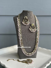 Load image into Gallery viewer, Lia BabyPink Long Mirror Sleek Statement Necklace set with maangtikka