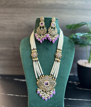 Load image into Gallery viewer, Lavender Golden Polki Long Necklace Set