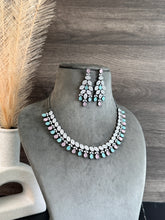 Load image into Gallery viewer, Kavya Mint pink Victorian Simple dainty American diamond necklace set