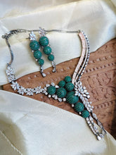 Load image into Gallery viewer, Emerald Green Invisible American Diamond Designer Dua tone Necklace set