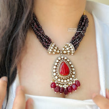 Load image into Gallery viewer, Ruby Moissanite Doublet Gold plated Hydro Beads Necklace set