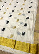 Load image into Gallery viewer, Black Golden Elephant Kerala saree