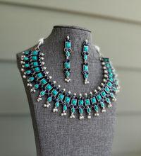Load image into Gallery viewer, German Silver Turquoise blue necklace set