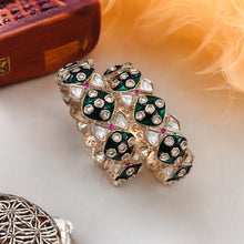 Load image into Gallery viewer, Set of 2 Bangles Green Ruby Enamel Tayani Stone gold finish