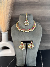 Load image into Gallery viewer, Radha Ruby Double layered Kundan back Meenakari Necklace set