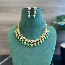 Load image into Gallery viewer, Golden CZ Dangling Dainty Temple Necklace set