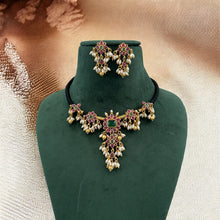 Load image into Gallery viewer, Black Thread Kemp Stone Rice Pearl Temple Ethnic Necklace set