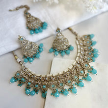 Load image into Gallery viewer, Polki Stone Pearl Necklace set with maangtikka