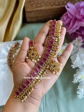 Load image into Gallery viewer, Ruby golden cz kemp stone Choker Necklace set Temple Jewelry
