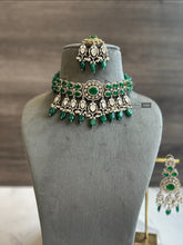 Load image into Gallery viewer, Green Premium Tayani gold plated Choker Necklace set with maangtikka