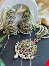 Load image into Gallery viewer, Multicolor Big Jumbo Bahubali pearl jhumki earrings with maangtikka