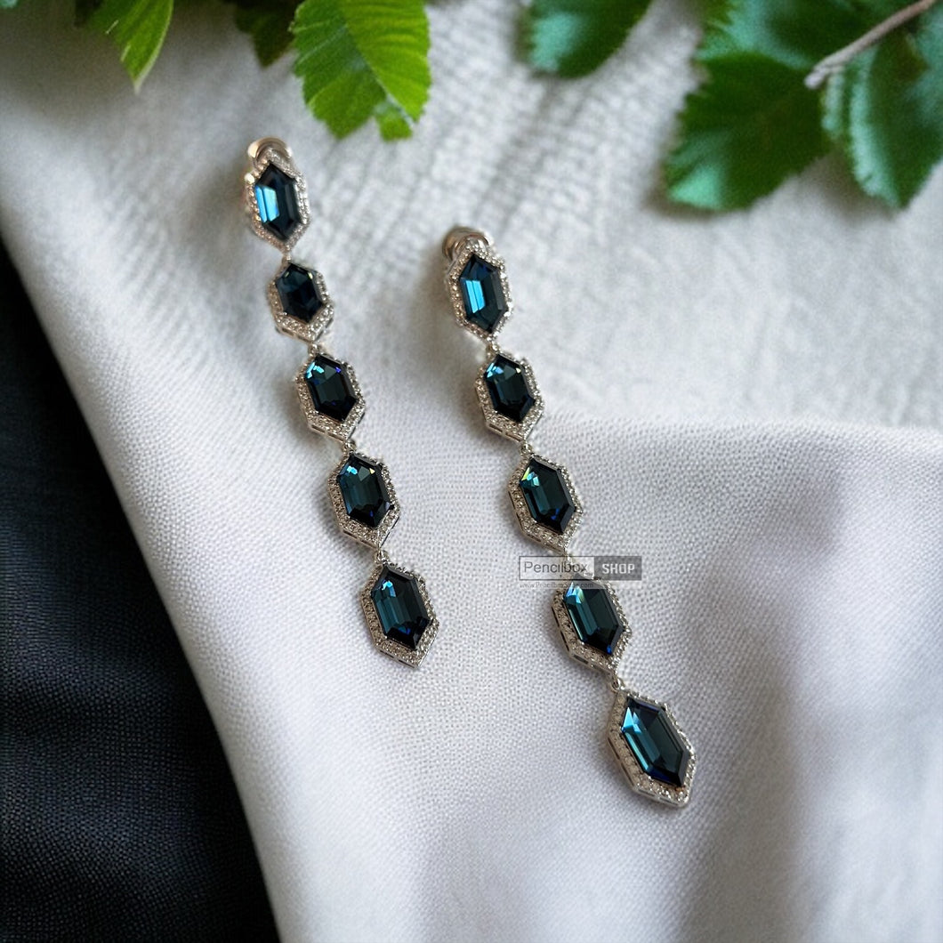 Kaajal Blue Long Svarovski American Diamond Earrings