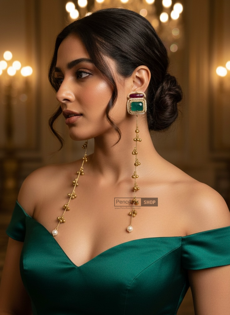 green emerald velvet dress Emerald Green Earrings Silver main image 1
