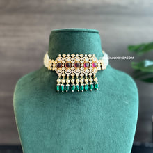 Load image into Gallery viewer, Tayani 22k gold Plated Ruby Green pearl Choker necklace set