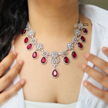 Load image into Gallery viewer, Ruby American Diamond Drop Cz Statement Designer Necklace set