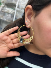 Load image into Gallery viewer, Round Gold matte Stone Svarovski American Diamond Earrings