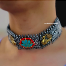 Load image into Gallery viewer, Pachi kundan Lotus German silver Statement necklace Choker