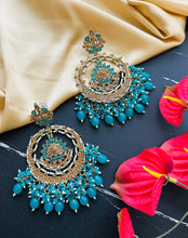 Load image into Gallery viewer, Polki Kundan golden long statement Chandbali Earrings