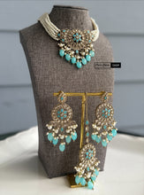 Load image into Gallery viewer, Zoe Polki Golden antique Finish Beads Choker necklace set with maangtikka