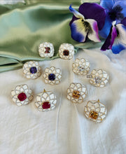 Load image into Gallery viewer, White Enamel Cz Square american diamond Designer Stud earrings