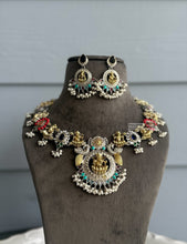 Load image into Gallery viewer, Multiple colors-German silver Ganesha Dual Tone Heavy Statement Necklace set