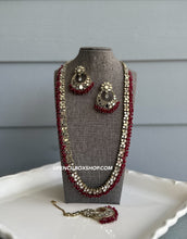Load image into Gallery viewer, Lia Hot pink Long Mirror Sleek Statement Necklace set with maangtikka