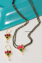 Load image into Gallery viewer, Pachi kundan Ruby green Lotus Double line Mangalsutra
