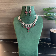 Load image into Gallery viewer, American diamond Tassel Ruby Victorian Necklace set
