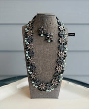 Load image into Gallery viewer, German Silver Premium Flower Stone Long Statement Necklace set
