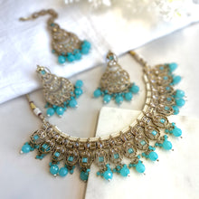 Load image into Gallery viewer, Polki Stone Pearl Necklace set with maangtikka