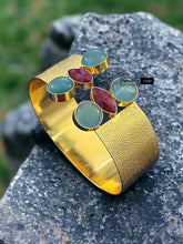 Load image into Gallery viewer, Contemporary adjustable ruby Blue natural Stone Cuff bracelet kada
